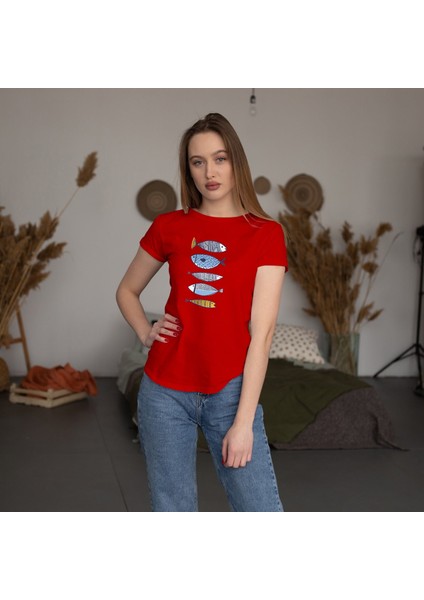 Marine Pattern Study Tişört - Kırmızı fiyatları