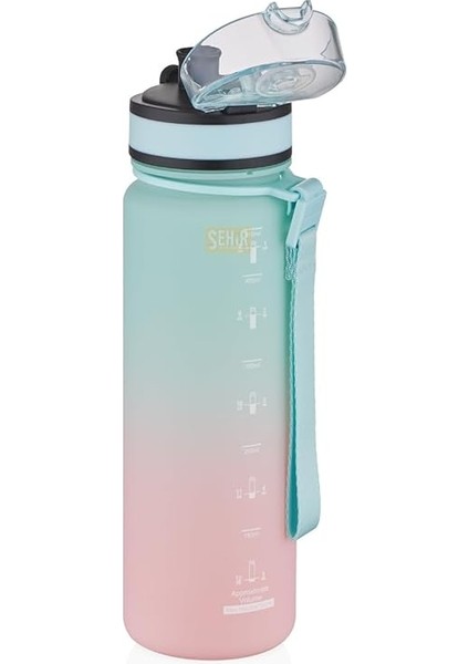 500ML Çift Renkli Sızdırmaz Bpa Içermez Kilitlenebilir Kapaklı Motivasyonel Tritan Su Matarası (Su Yeşili-Pembe) fiyatları