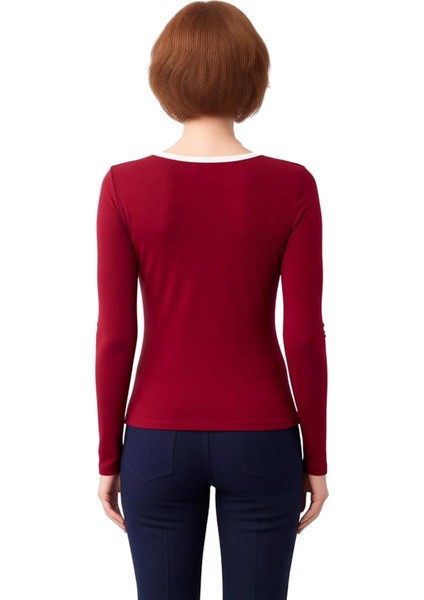 Kadın Bisiklet Yaka Düğmeli Uzun Kollu Viskon Ribana Bluz Kaliteli Şık Rahat Modern Zarif Günlük fiyatları