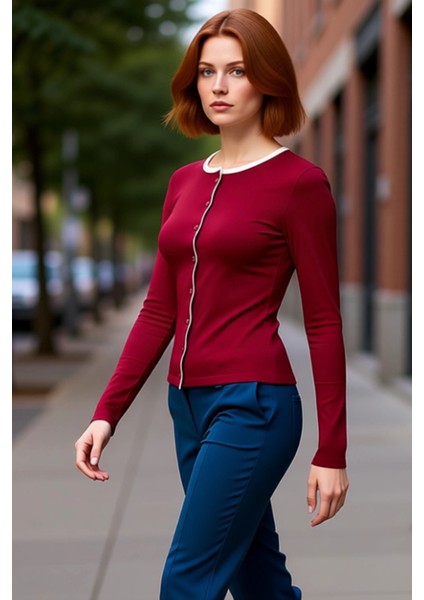 Kadın Bisiklet Yaka Düğmeli Uzun Kollu Viskon Ribana Bluz Kaliteli Şık Rahat Modern Zarif Günlük modelleri