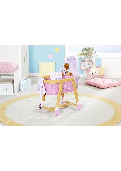 Born 829981 Good Night Beşiği 43 cm Bebekler Için Küçük Eller Için Kolay, Yaratıcı Oyun Empati ve Sosyal Becerileri Destekler, 3 Yıl ve Üstü Yatak Takımları, Mobil ve Kanopi Dahil modelleri