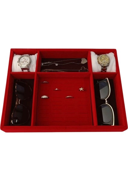 6 Bölmeli Gözlük, Saat ve Takı Organizeri, Tablası