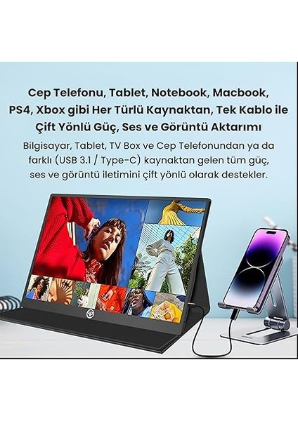 Npm6 15.6" IPS Fhd 5ms 60Hz Type-C Telefon ve Oyun Konsolu Uyumlu Metal Kasa Taşınabilir Monitör modelleri