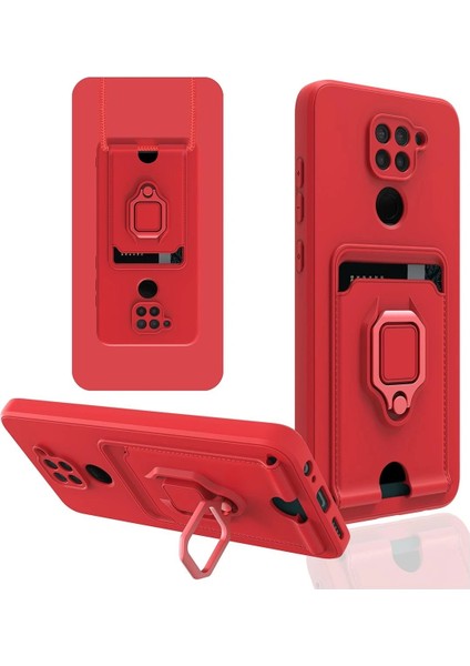 CPT16 Xiaomi Redmi Note 9 Kılıf Zuma Kartvizitli Yüzüklü Silikon - Kırmızı