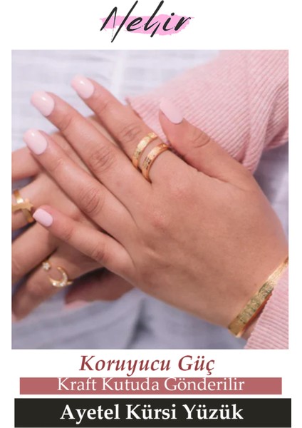 Nazardan Koruyan Ayetel Kürsi Yazılı Çelik Yüzük modelleri