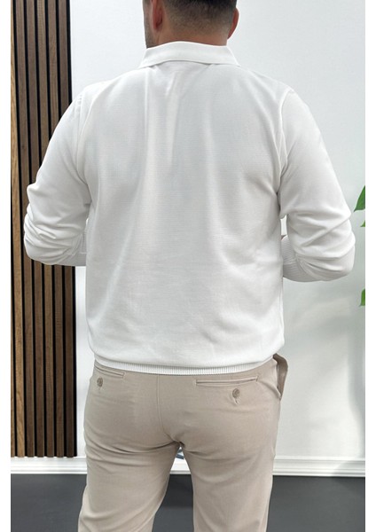 Erkek Açık Yaka Düz Desen Normal Kalıp Kazak Beyaz EDW423 modelleri