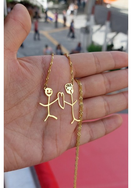 925 Ayar Gümüş 24 Ayar Altın Kaplama Çocuk Figürlü Kolye