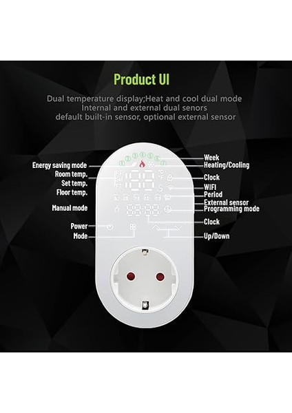 Dijital Termostat Priz 16A Çıkış Tuya App Ses Kontrol Soketi Sıcaklık Kontrol Cihazı 5+1+1 Altı Periyot & Dokunmatik Butonlu Isıtma ve Soğutma Modu Fanlı Isıtıcı Için LED Ekran Radyatör indirimleri