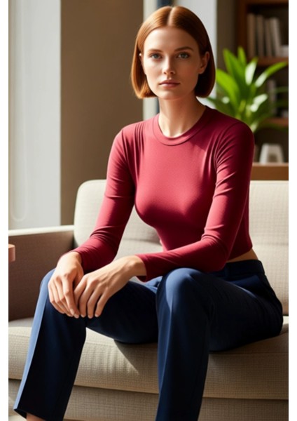 Stil Kadın Fitted Vücuda Oturan Kol Büzgülü Esnek Bluz Crop Örme Slim Kalıp fırsatları