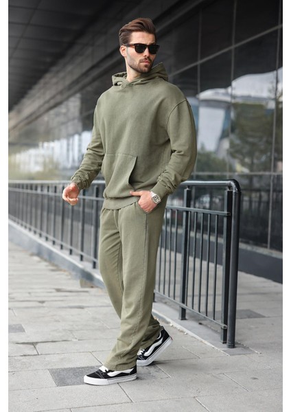 Yeşil Kanguru Cep Kapüşonlu Erkek Eşofman Takımı E7341