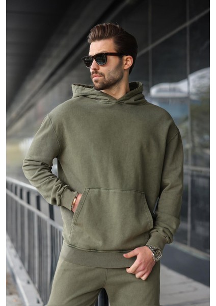 Yeşil Kanguru Cep Kapüşonlu Erkek Eşofman Takımı E7341 modelleri