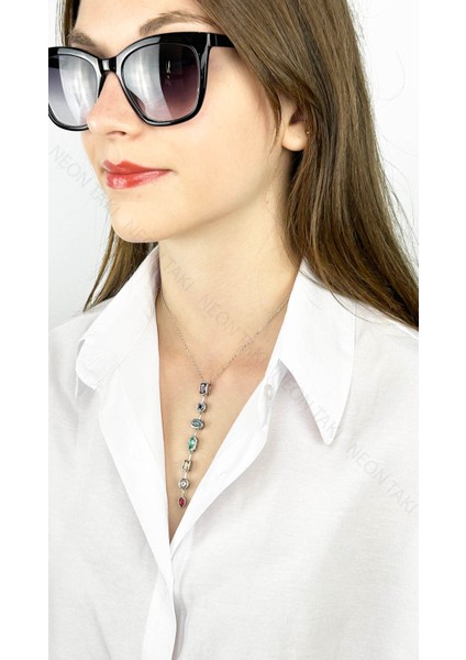 Yedi Element Kolye, Çok Renkli, Paslanmaz Çelik 406, Kasa Gümüş Renk