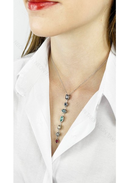 Yedi Element Kolye, Çok Renkli, Paslanmaz Çelik 406, Kasa Gümüş Renk