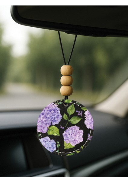 1.sınıf Suni Deri Süslemeli Desenli Uv Baskı Dikiz Araç Aynası Süsü Siyah - Ortanca