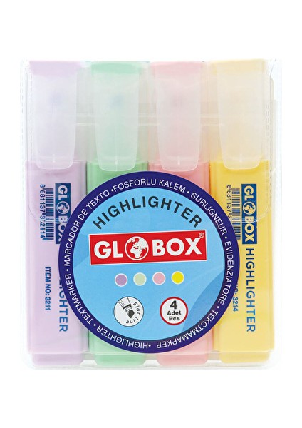 4 Adet Globax Pastel Fosforlu Kalem 4 Lü