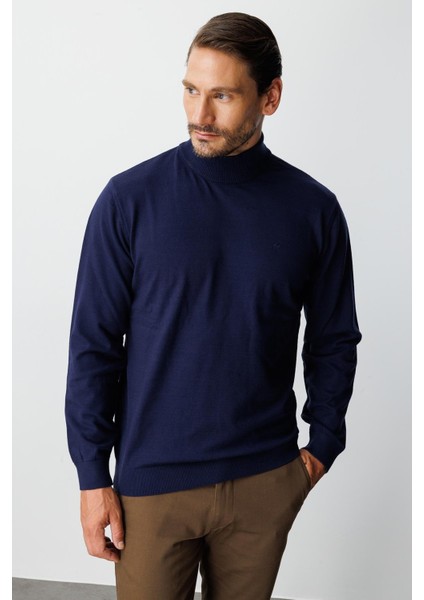 Lacivert Standart Fit Dar Kalıp Yarım Balıkçı Düz Triko fiyatları