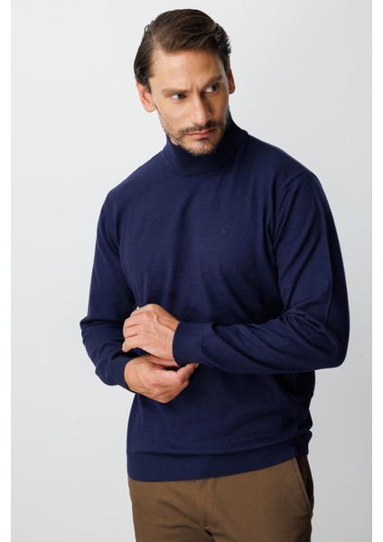 Lacivert Standart Fit Dar Kalıp Yarım Balıkçı Düz Triko modelleri
