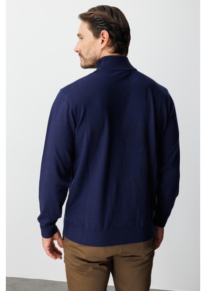 Lacivert Standart Fit Dar Kalıp Yarım Balıkçı Düz Triko indirimleri