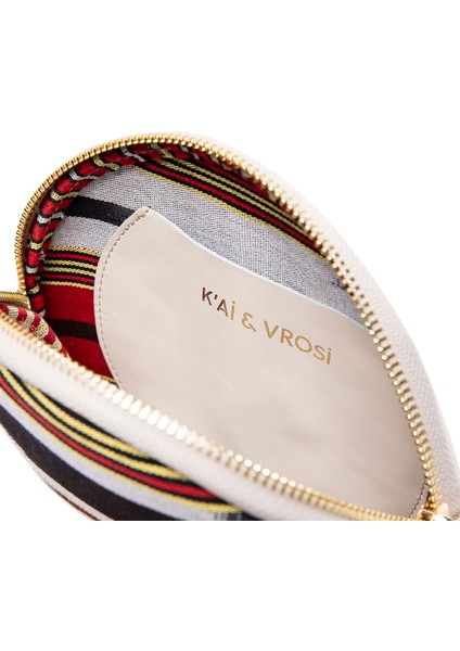 Çona Maxi - Kalın Çizgili Bej Deri Yuvarlak Çanta fiyatları