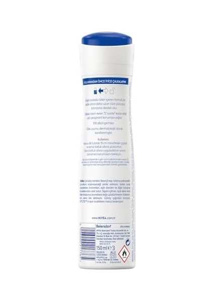 Nıvea Kadın Sprey Deodorant Double Effect 150ML, 72 Saat Anti-Perspirant Koruma, Alkolsüz, Pürüzsüz Cilt, Doğal Avokado Özleri