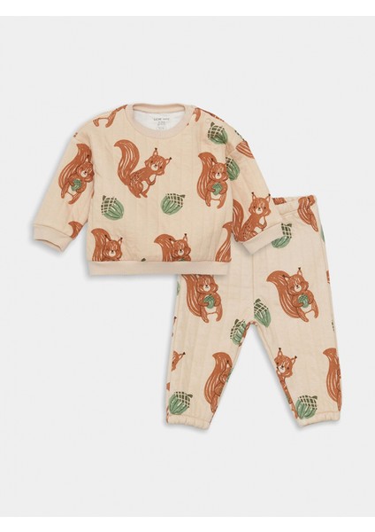 Lcw Baby Bej Bisiklet Yaka Erkek Bebek Sweatshirt ve Eşofman Alt 2'li