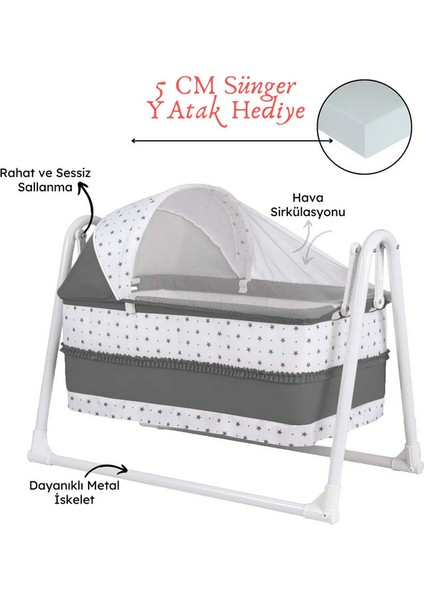 Babydoor Meltem Lüks Sallanır Tenteli Portatif Sepet Beşik 5 cm Sünger Yatak Hediyeli Bebek Beşiği