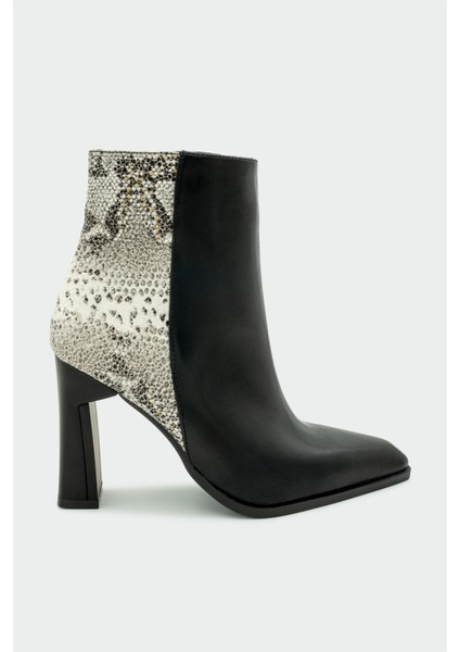 Sage Yılan Derisi Desenli Fermuarlı Kadın Bot