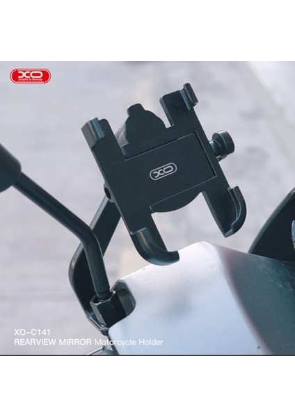 Xo C141 Metal Motosiklet Ayna Telefon Tutucu, 360° Dönebilen, 4-6.9 Inç Uyumlu, Stabil ve Dayanıklı Malzeme, Alüminyum Alaşım, Siyah modelleri