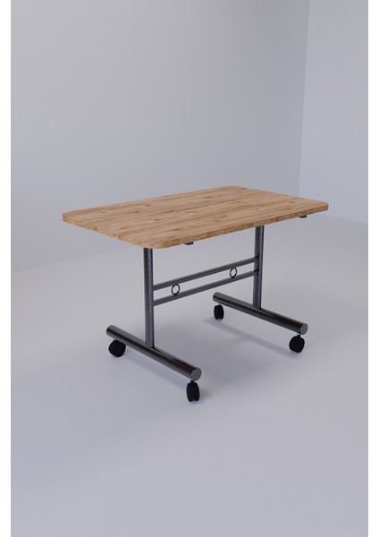 Tekerlekli Orta Sehpa Ahşap Metal Tasarım Çam Traverten Renk Taşınabilir Kullanışlı Dekoratif Modern indirimleri