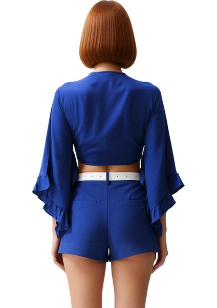 Moda V Yaka Dokuma Fit Düz Desen Plaj Crop Truvakar Kol Kol Bluz modelleri