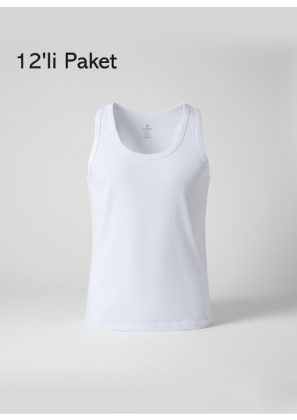 Erkek Atlet Pamuklu Cotton Beyaz 12'li Ekonomik Paket Esnek Yumuşak Slim Fit