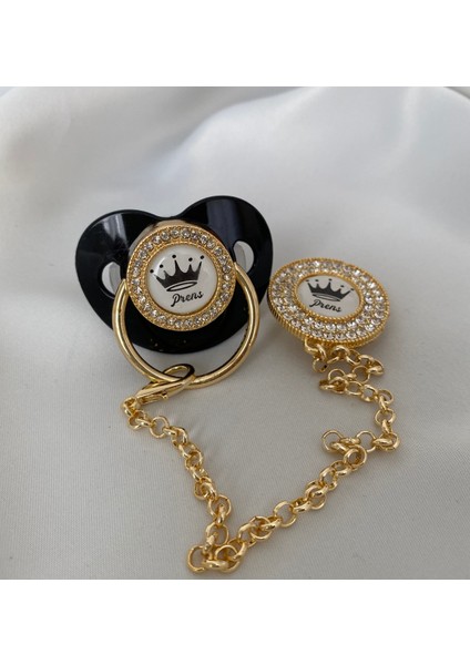 Altın Kaplama “prens ” Yazılı Emzik Seti – Zirkon Taşlı Pembe Emzik ve Zincir fiyatları