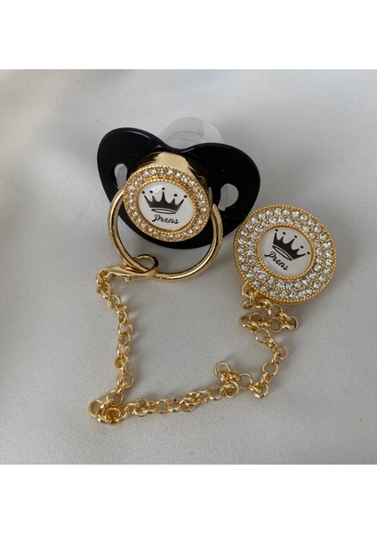 Altın Kaplama “prens ” Yazılı Emzik Seti – Zirkon Taşlı Pembe Emzik ve Zincir modelleri