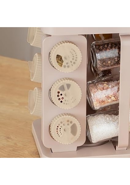 1079 Kare Prizma Döner Standlı Döner Kapaklı 12'li Cam Baharatlık-Düzenleyici Organizer-Cappuccino fırsatları