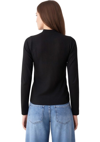 Moda Dik Yaka Örme Slim Düz Desen Casual Günlük Regular Uzun Kol Bluz modelleri