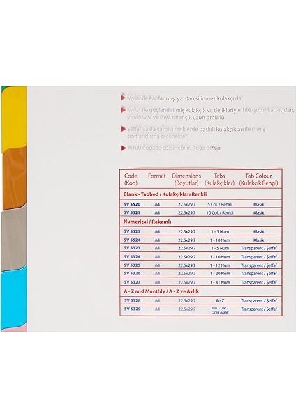 Karton Ayrac Klasik 1-10 Renkli Rakam A4 fırsatları