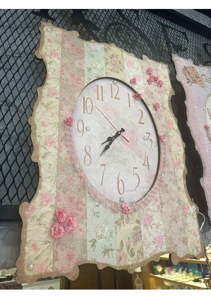 Ahşap Dekoratif Duvar Saati Inci ve Çiçekli Chabby Chıc fiyatları