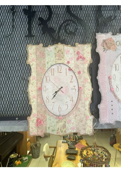Ahşap Dekoratif Duvar Saati Inci ve Çiçekli Chabby Chıc modelleri