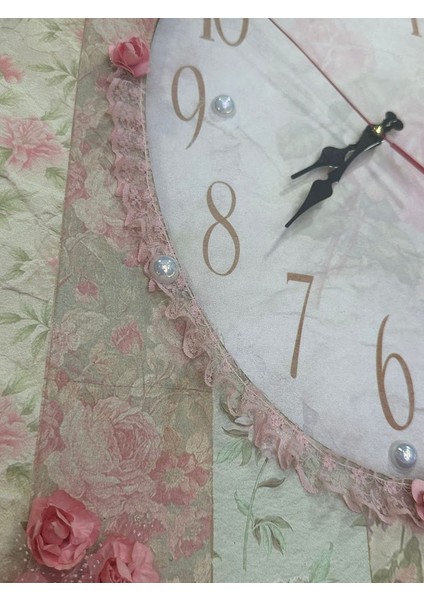 Ahşap Dekoratif Duvar Saati Inci ve Çiçekli Chabby Chıc fırsatları