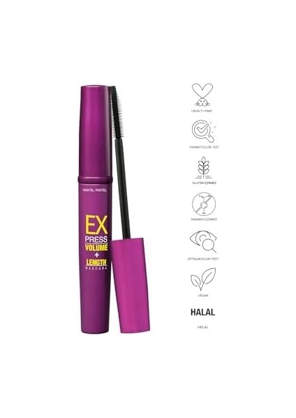 Pastel Express Volume + Lenght Mascara, (10 Ml)