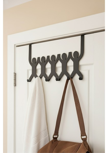 Metal Kapı Arkası Askı Insan Figürlü Çok Amaçlı Dekoratif Askılık 6 Kancalı Havluluk