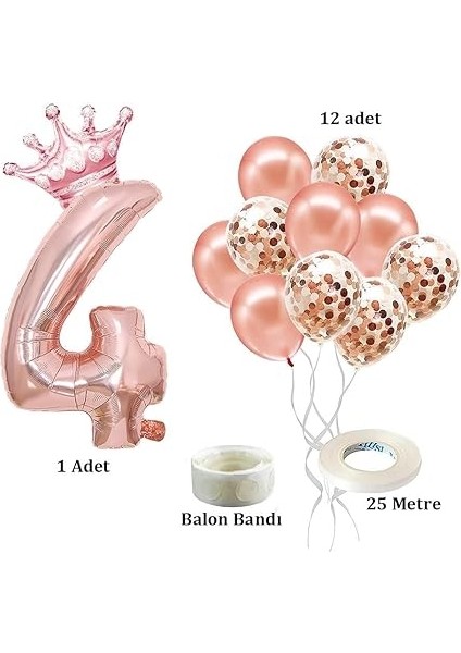 Rakam Rose Gold Folyo Balon, Kral Tacı ve Konfetili Rose Gold Balon modelleri