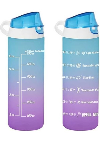 161506-160 Su Şişesi - Motivasyon Su Matarası - Plastik Renkli Suluk Mavi 750CC