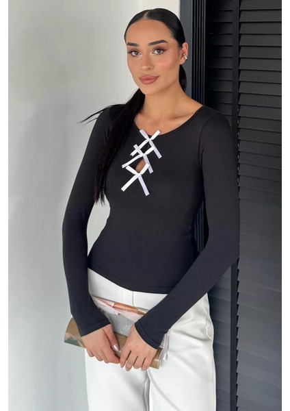 Önü Fiyonk Detaylı Uzun Kol Kadın Body Bluz P-00018941 fiyatları