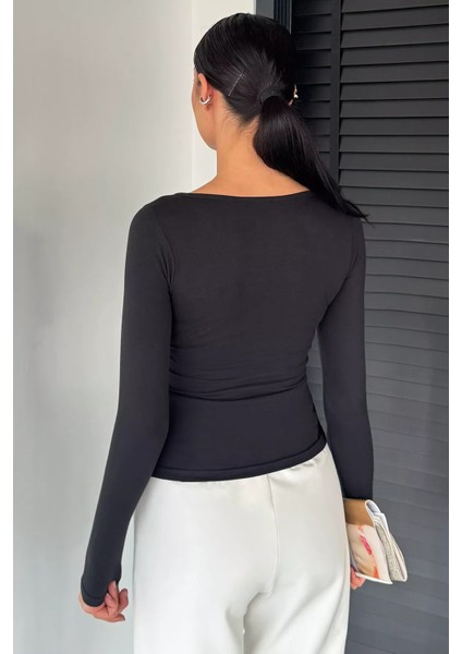 Önü Fiyonk Detaylı Uzun Kol Kadın Body Bluz P-00018941 fırsatları