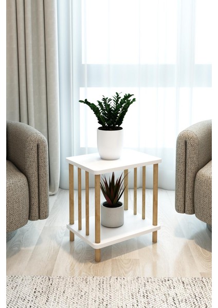 Iki Katlı Beyaz Ahşap Tasarım Yan Sehpa-Komidin Şık ve Kullanışlı Dekoratif Mobilya fırsatları