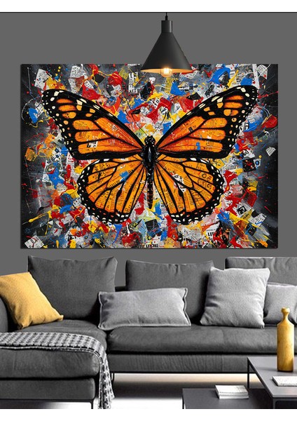 Parlak Renkli Desenli Kelebek Dekoratif Kanvas - Mdf Ahşap Tablo