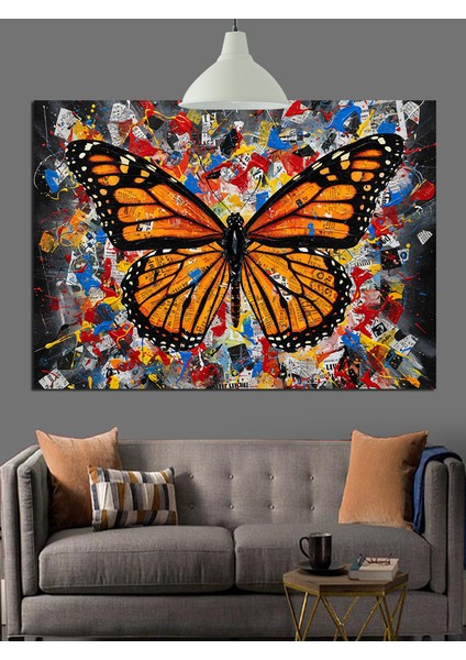 Parlak Renkli Desenli Kelebek Dekoratif Kanvas - Mdf Ahşap Tablo fiyatları