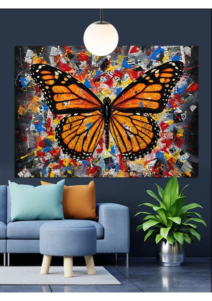 Parlak Renkli Desenli Kelebek Dekoratif Kanvas - Mdf Ahşap Tablo fırsatları