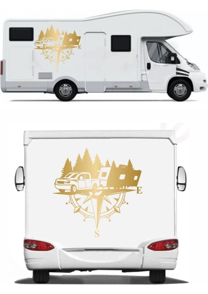 Pusula ve Karavan Sticker, Kamp Kampçı Doğa, Araba Oto Pickup Karavan Sticker 02518